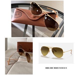 Like New! Ray-Ban Aviator Gradient Sunglasses, Matte Gold / Brown Gradie…